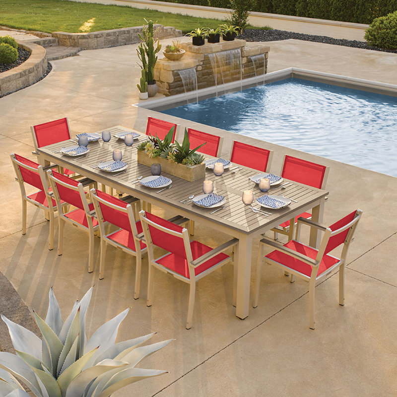 Travira Stacking Patio Arm Chair, Red, Tekwood vintage, Flint