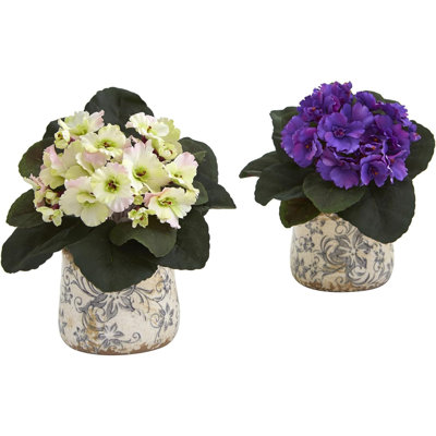 8in. African Violet Artificial Plant in Floral Design Vase (Set of 2)
