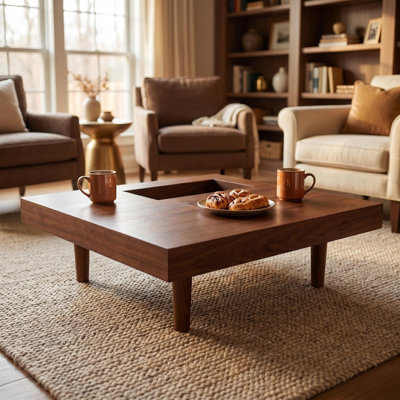 Table basse carrée en bois de 34,5 pouces avec rangement; table basse en noyer adaptée