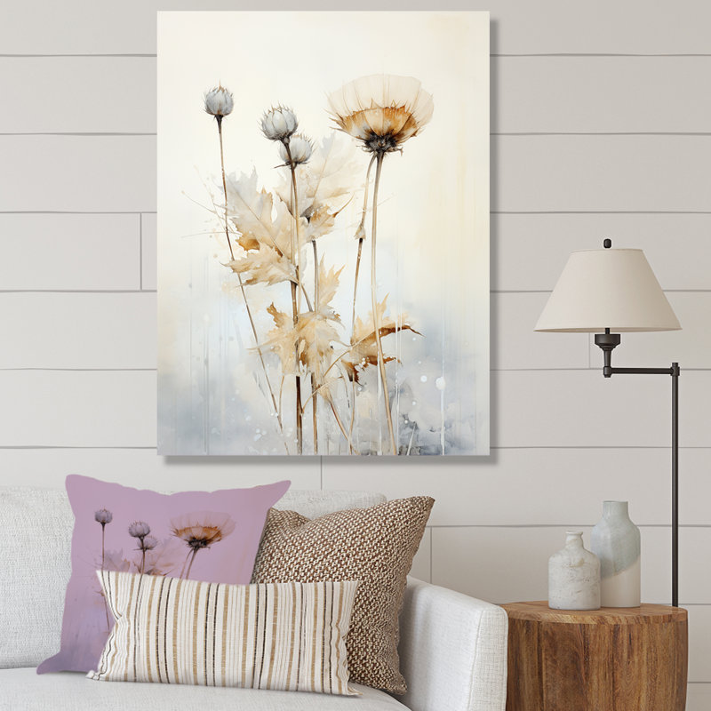 «Beige chardon», art mural de salon chardon, H 40 po x l 30 po, Toile tendue