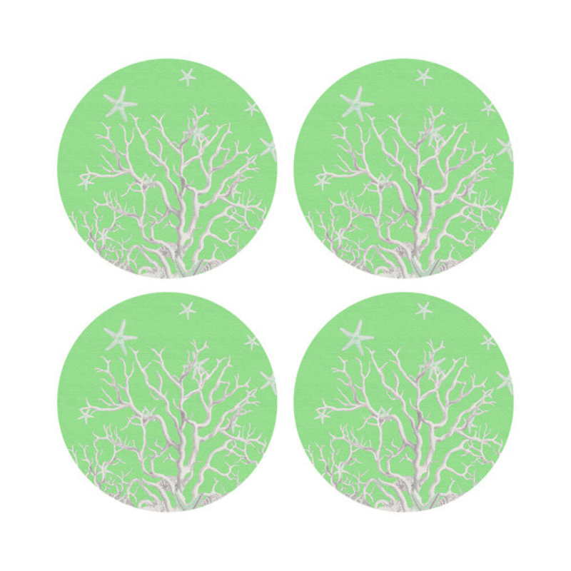 Sous-verres ronds en cuir végétalien corail, Vert