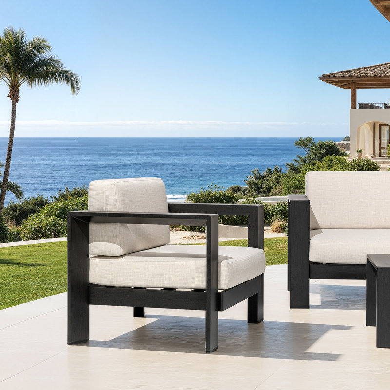 Chaise d'extérieur en aluminium à assemblage rapide, fauteuil en placage de grain de bois pour patio, fauteuil tubulaire triangulaire en aluminium à accoudoirs larges 