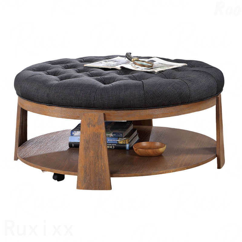 Brenai Upholstered Ottoman, Dark Gray 