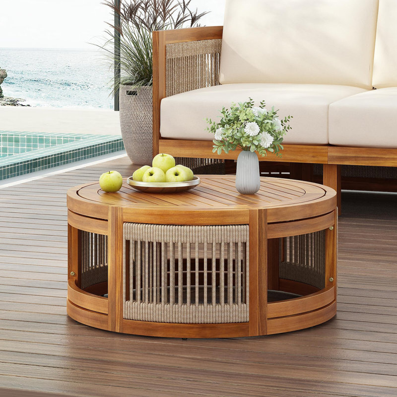 Table basse d'extérieur en bois d'acacia 27,95 po - corde bohème d'appoint tissée à la main