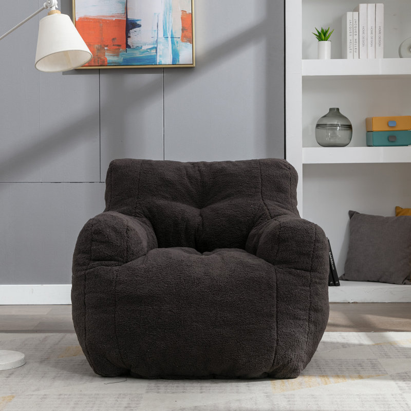 Fauteuil à billes en tissu de peluche Compression, Fausse fourrure grise foncée