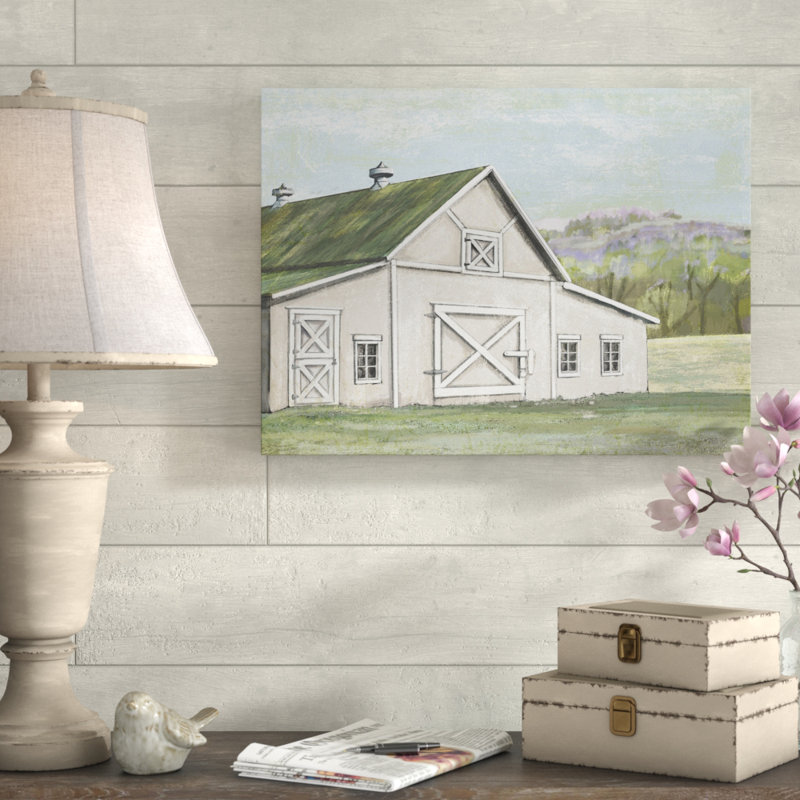 «Field Barn in Spring», reproduction de peinture acrylique sur toile tendue, H 24 po x l 32 po x P 2 po