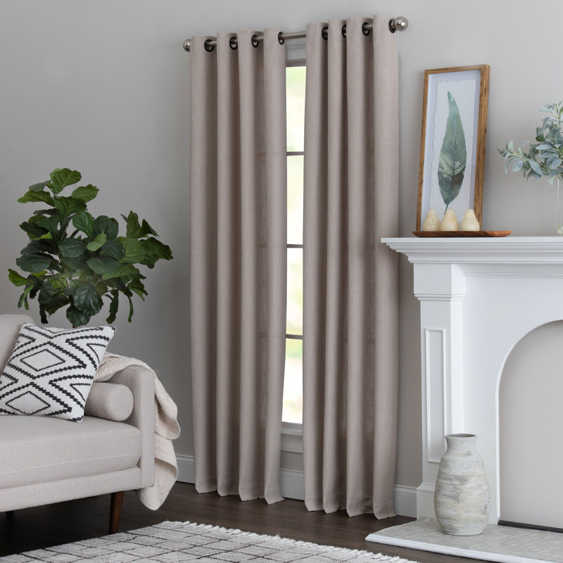 Charlack 100% Polyster Light-Filtering Solid Color Curtain Panel with Grommet Top , Taupe, 52" W x 95" L
