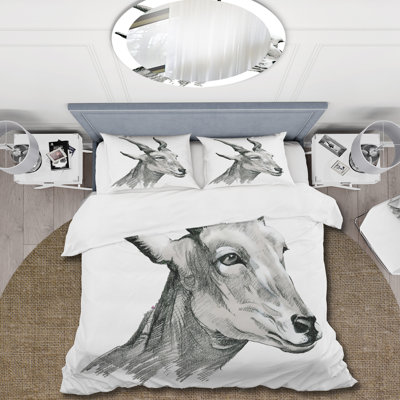 Portrait monochrome de chèvre I - ensemble de housse de couette Farmhouse - microfibre de polyester
