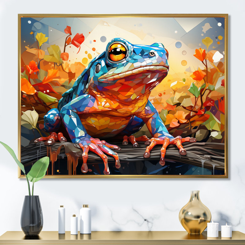 Maricevich " Colourful Frog Harmony II ", Cadre flottant doré, H 34 po x l 44 po x P 1,5 po