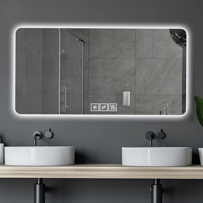 Miroir de salle de bain 28 po x 60 po à DEL avec éclairage à intensité variable tricolore et désembuage à une touche, conception rétro-éclairée résistante à la corrosion