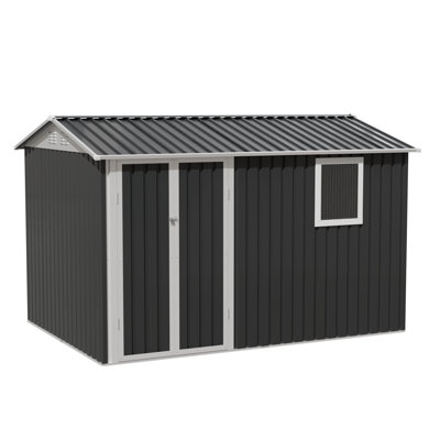 Garden Shed, 9ft W X 6ft D, Galvanized Steel Sheet & Iron Frame, Translucent Window, Weather Resistant, Durable Construction, Ample Storage, Outdoor Storage
