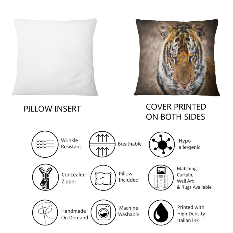 Portrait d'un tigre sauvage - coussin décoratif traditionnel imprimé