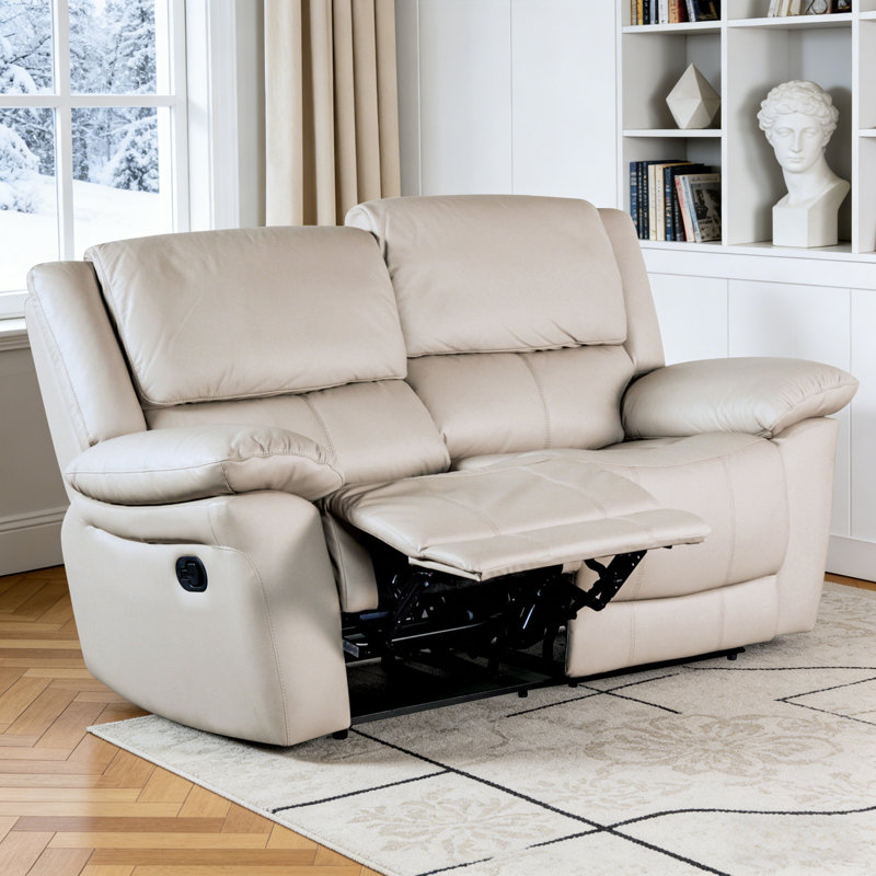 60" Wide Leather Match Modern Manual Recliner Loveseat, , zero clearance recliner  Design, With Comfortable Foam & Pocket Coil Seating