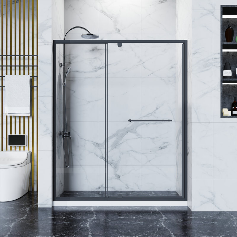 Porte de douche pivotante l 56 à 60 po x H 72 po, verre trempé 1/4 po, noir