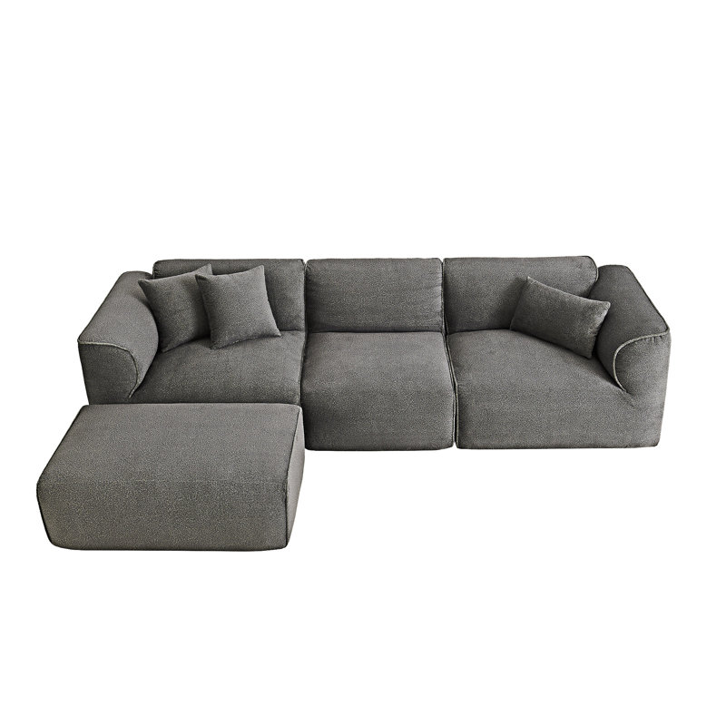 Canapé modulaire rembourré avec repose-pieds, Gris