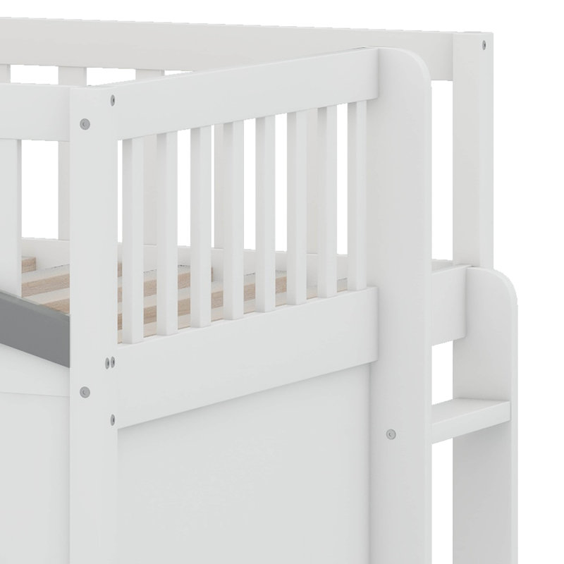 Lit mezzanine avec échelle House, Lit simple, Blanc / Gris