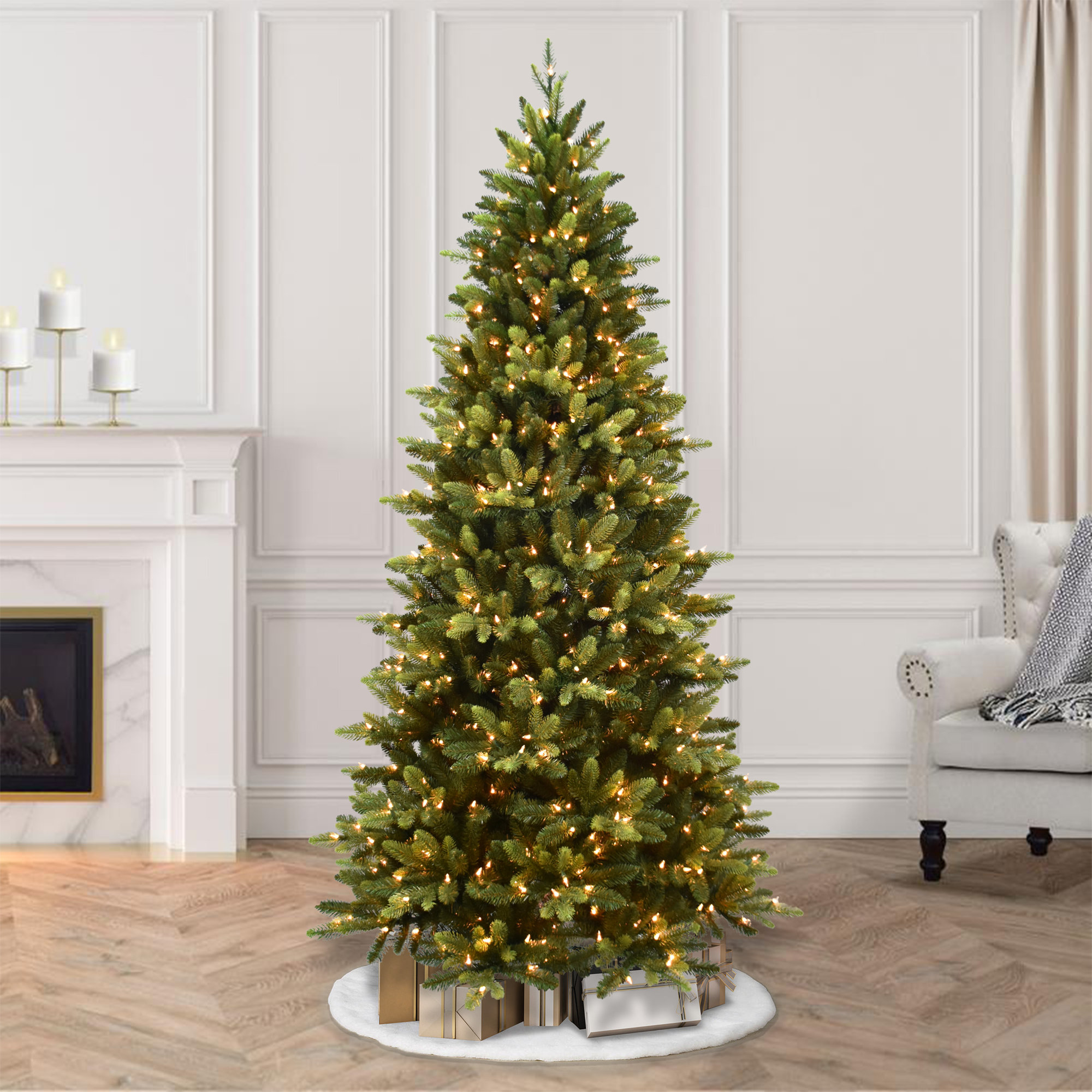 Slender Green Realistic Artificial Spruce Christmas Tree with Lights - Thumbnail 2