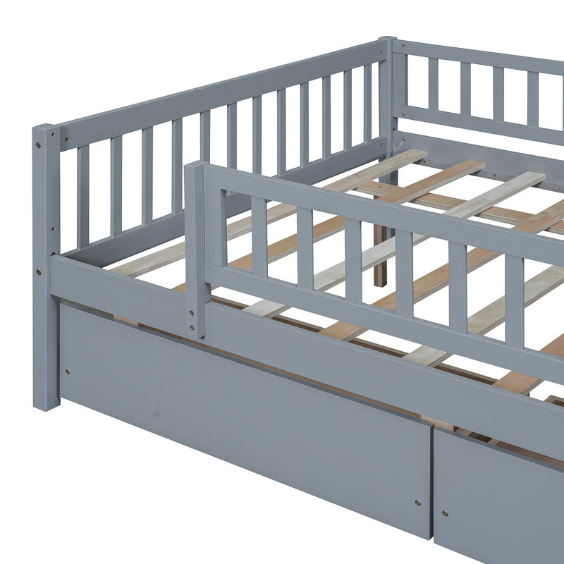 Daybed Wood Bed With Two Drawers, Full, Gray