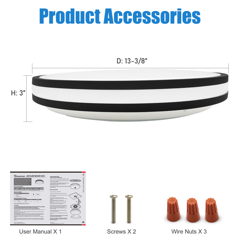 Plafonnier encastré 13 pouces à DEL avec cadre noir 2, 3000K / 4000K / 5000K réglable, à intensité variable, 24W, plafonnier moderne à DEL, pour chambre à coucher, sous-sol, couloir, homologué ETL