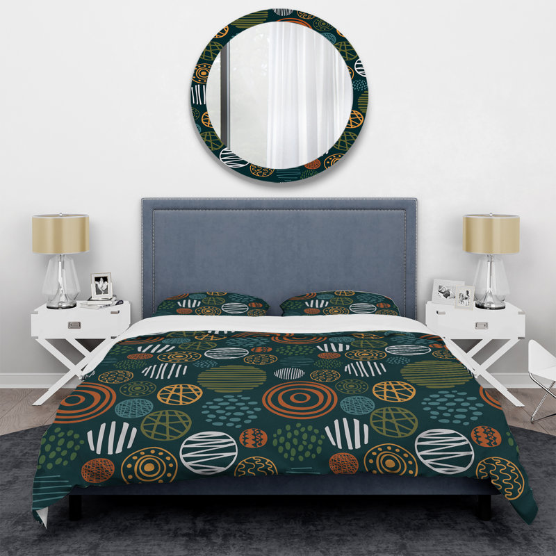 Motif de cercle vert - ensemble de housse de couette abstrait - polyester microfibre