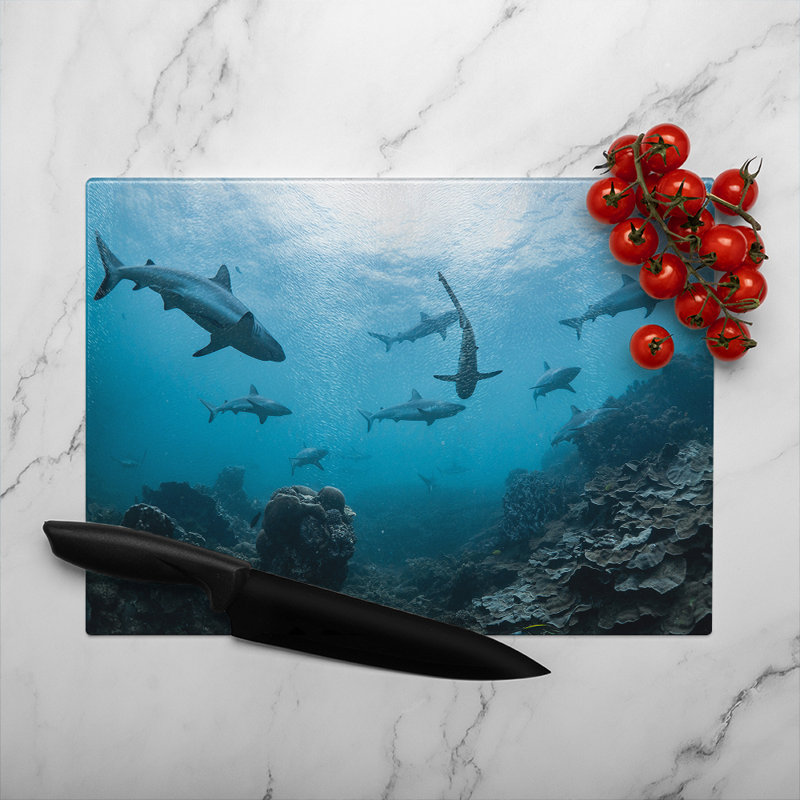 Schooling SharksWestern Australia Designer Glass Chopping Board, 40cm L x 28cm W