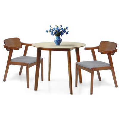 3 Piece Dining Set, 2 Classic Style Solid Wood Martin Chairs w Round Dining Table, Kitchen Set for Two, Modern Dining Table Set