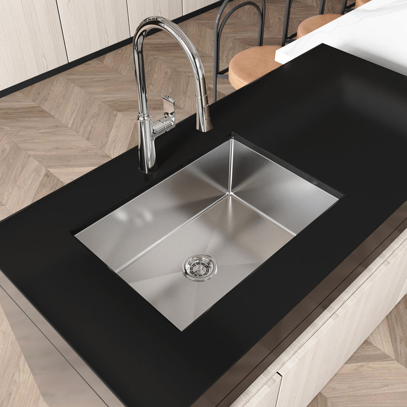 Évier simple encastrable 27 po x 19 po - Acier inoxydable avec coins R10 et évacuation rapide de l'eau