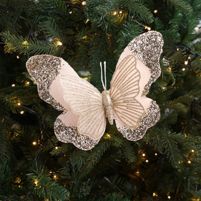 1Pcs Décoration d'arbre de Noël Accessoires de papillons étincelants avec pinces Fleurs de Noël / Décoration de scène de mariage / Festival Accessoires de décoration de Noël