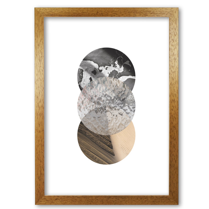 Sand, Glass And Shadow Abstract Circles - Single Picture Frame Print, Honey Oak Frame, 60 cm H x 42 cm W x 5 cm D