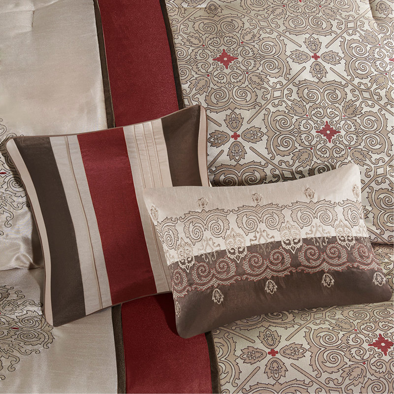 Ensemble d'édredon en jacquard pour grand lit 7 pièces avec coussins décoratifs, Grand édredon et 6 pièces supplémentaires