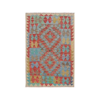 Tapis décoratif en laine rouge noué à la main de conception unique 2 pi 8 po x 4 pi