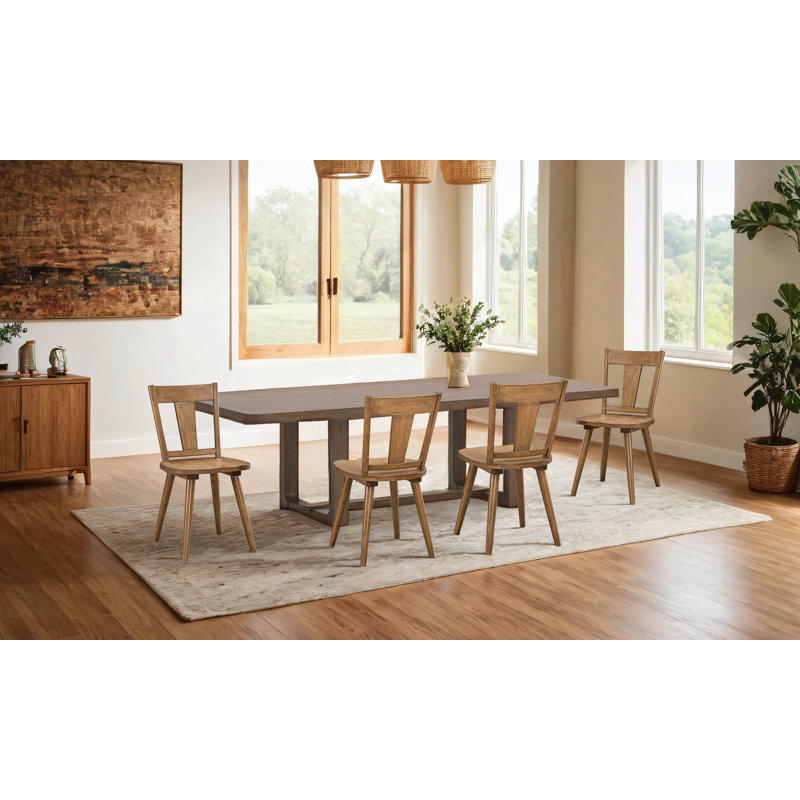 17" Wide Modern Country Farmhouse Wood Dining Room Chairs, Brown, 4