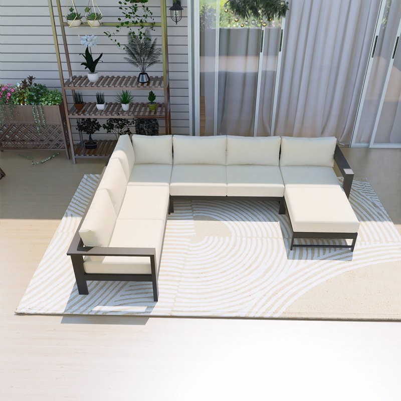 5-Piece Aluminum U-Shaped Outdoor Sectional Set, White