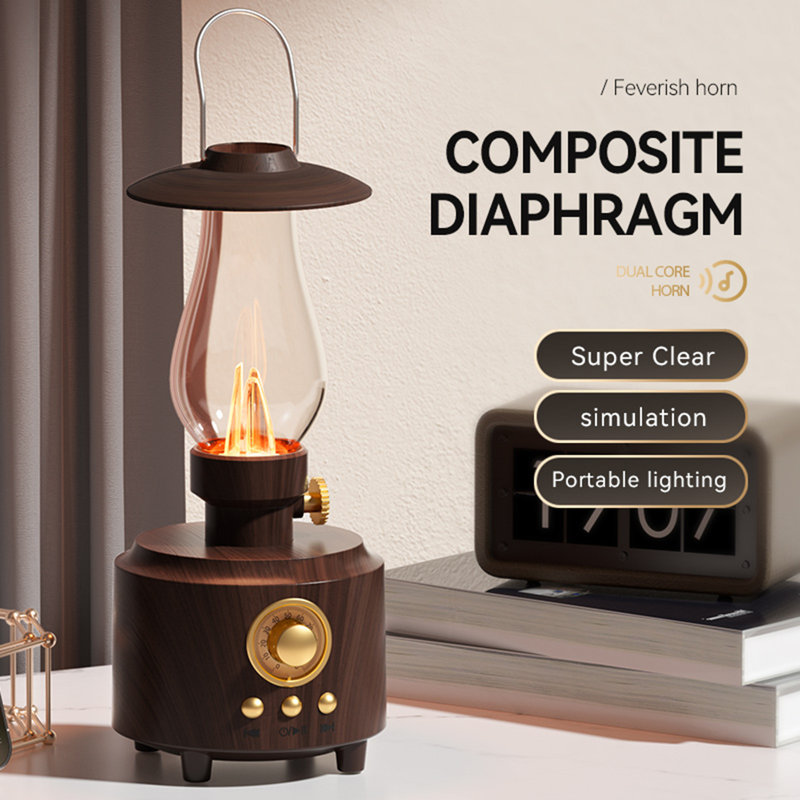 Haut-parleur Bluetooth de style rétro avec lumière chaude réglable, étanche IPX4 pour la plage, le camping et la maison