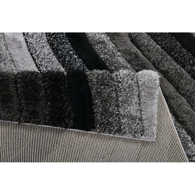 RugGuy Ultra-Soft Plush Shag Performance Area Rug with 3D Hand-Carved Design, Rectangle 5'3" x 7'2", Black/Gray
