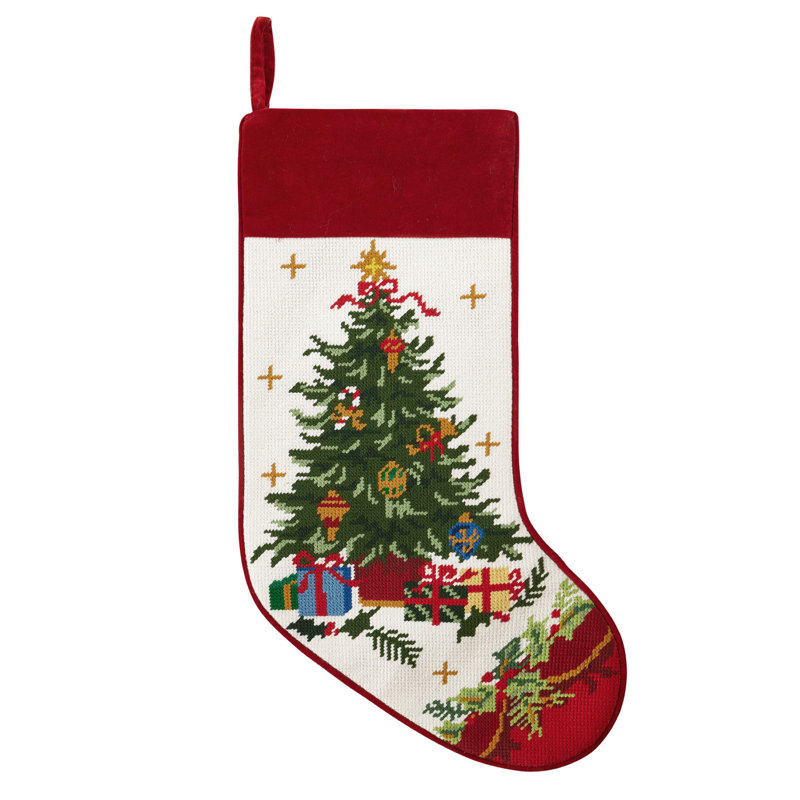 Tree With Presents Embroidered Needlepoint Stocking