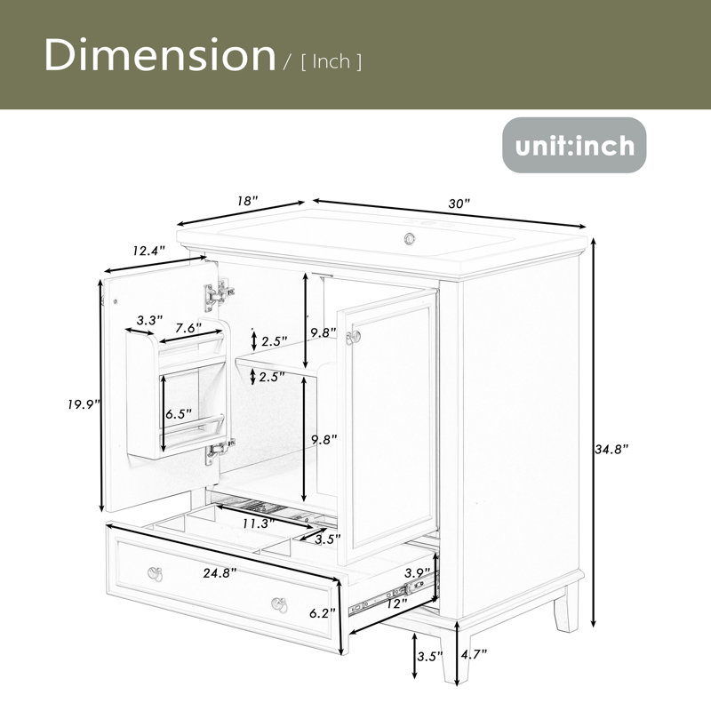 30" Bathroom Vanity Without Sink, Black