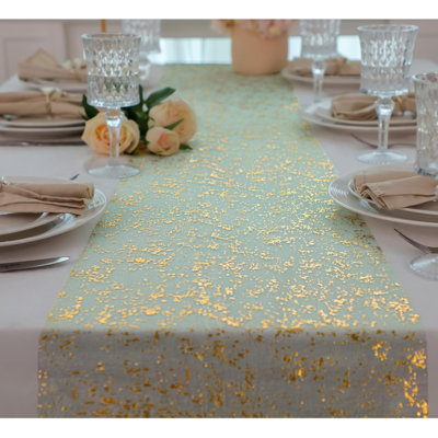Sage Green Table Runner 2PCS 11 x 108 Inch Metallic Foil Sequin Glitter Thin Sheer Mesh Fabric Decorations for Wedding Birthday Christmas Party Centerpieces Reception Dining Home Holiday