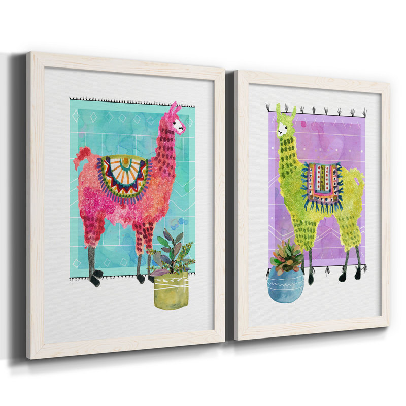 «Lovely Llama III», ensemble de 2 reproductions d'art, Pas de tapis, H 20 po x l 17 po x P 1 po, Toile blanche encadrée
