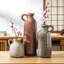 Ensemble de 3 vases en céramique avec poignées, vases de style maison de campagne rustique pour table moderne, manteau de cheminée, tablette et vestibule Boho