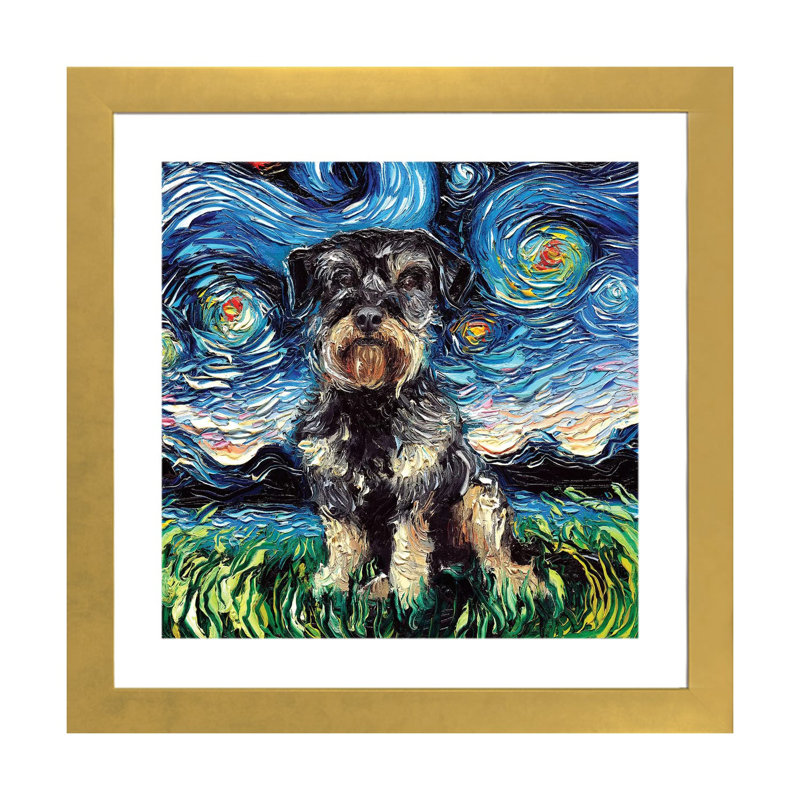 "Schnoodle Night" par aja Trèves, reproduction d’art, Papier encadré doré, Blanc, H 24 po x l 24 po x p 1 po