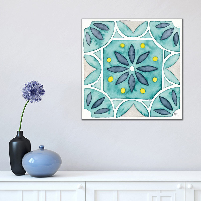 Garden Getaway Tile VIII Teal 1 Piece Wrapped Canvas Wall Art, 45.72 cm H x 45.72 cm W x 1.91 cm D