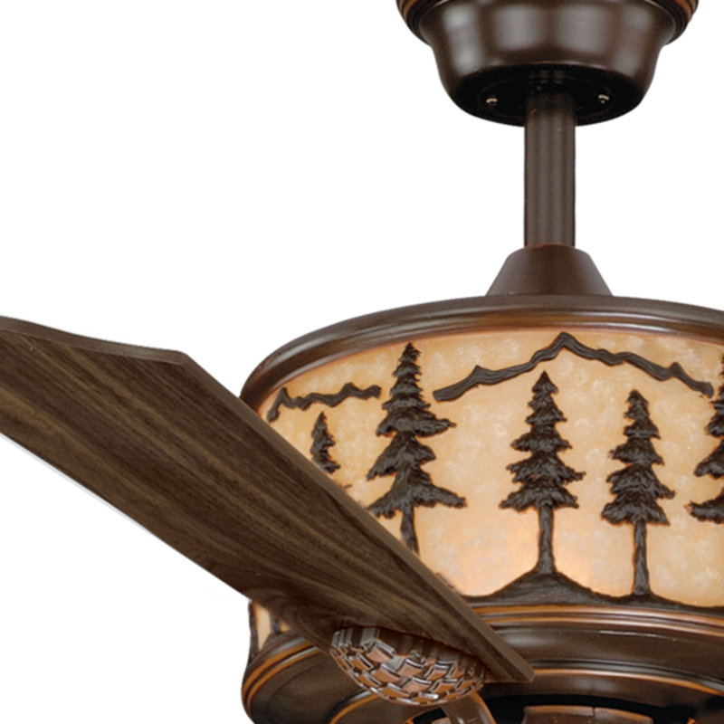Ventilateur de plafond rustique d'intérieur en bronze bruni à fixation sur tige 56 po avec pales réversibles en bois de rose foncé et noyer foncé, boîtier de moteur à DEL à intensité variable et télécommande inclus, 3 vitesses Jennings