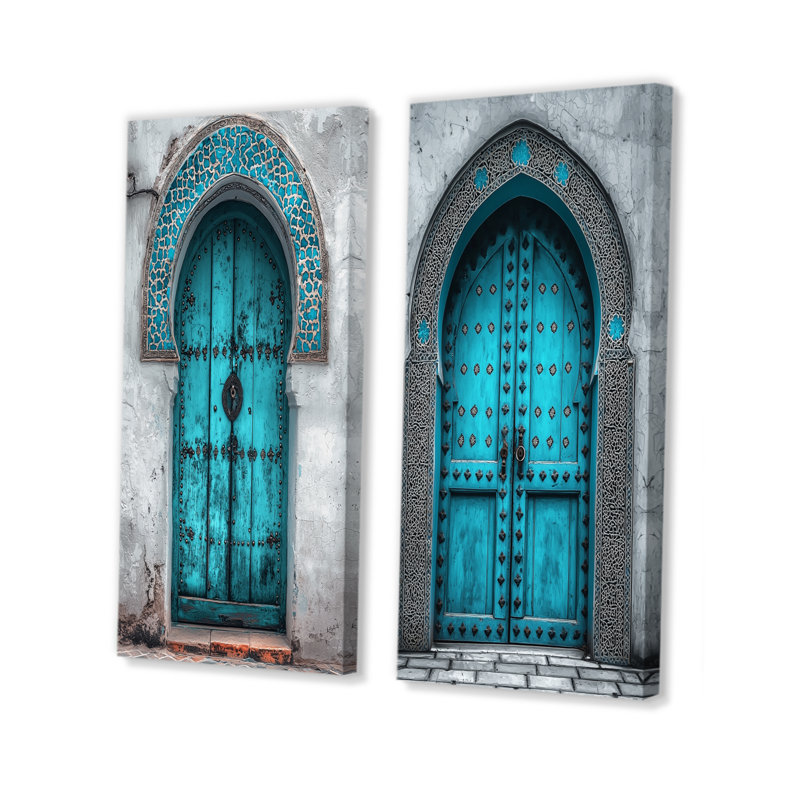 Souk bleu, sérénité accentuée de gris I - ensemble d'art mural marocain 2 pièces, H 32 po x l 32 po, Toile tendue