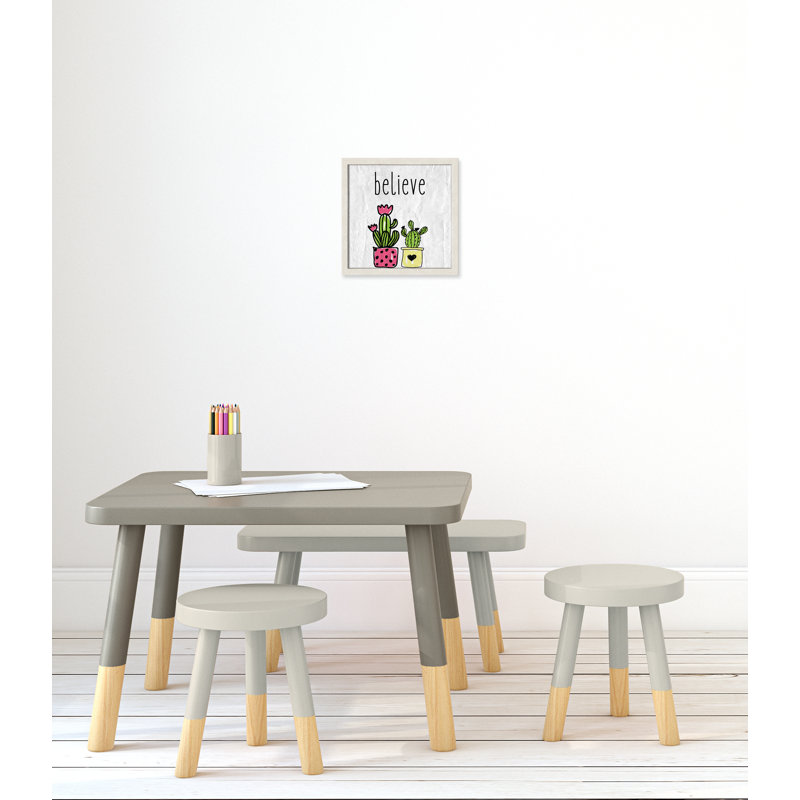 Cactus B, art encadré, 12" H x 12" W x 1.18" D, Encadré de boîte à grain de bois blanc