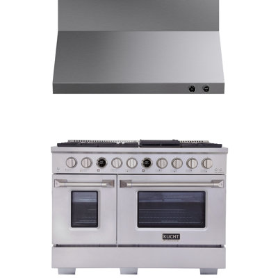 KUCHT 48 In. 6.7 Cu. Ft. 8 Burners Dual Fuel Range For Propane Gas In Stainless Steel + Wall Mount Range Hood