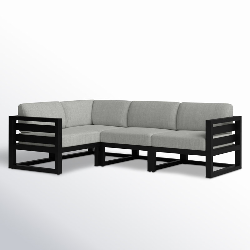 Avion 4 Piece Sectional Set, Cast Silver Sunbrella®, Black