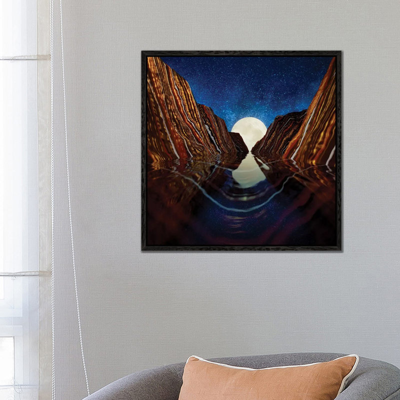 Moon Reflection - Print on Canvas, Black Framed, 66.04 cm H x 66.04 cm W