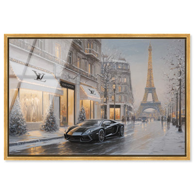 «Paris in the Winter Store», reproduction d'art acrylique encadrée par Art Remedy, cadre doré, 36 x 24