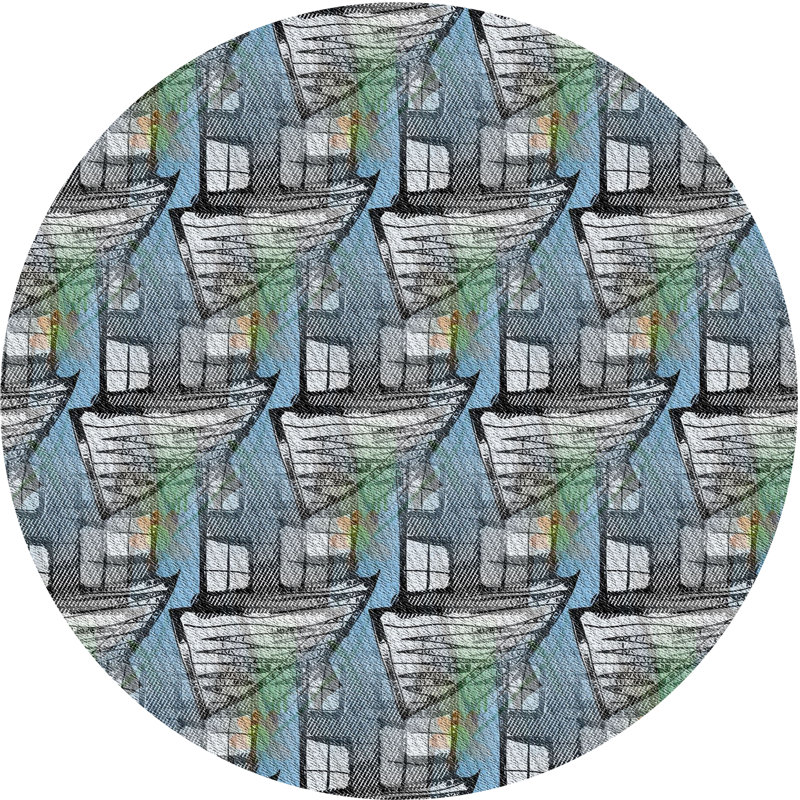 Tapis zone grise à motifs, Rond 7 pi